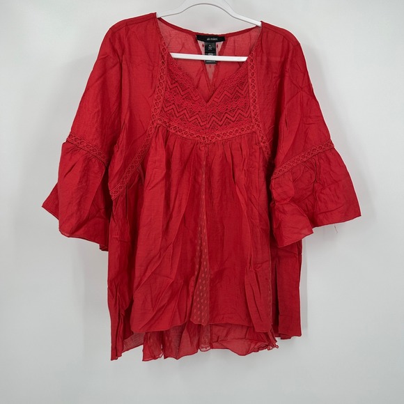 Ali Miles Tops - Ali Miles Women's XL Boho Red Tunic Top Crochet Lace‎ Flowy Peasant Blouse